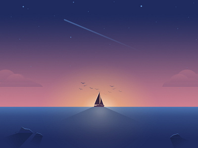 Hello Dribbblers! debut flat design illustration invite journey ocean sailing welcome