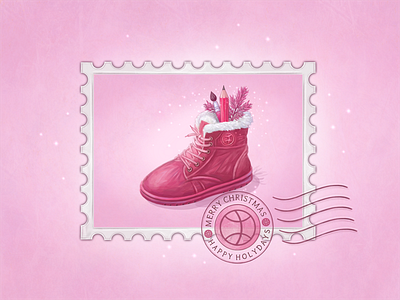 Holiday Greetings Stamp art christmas design digital painting dribbble hand drawn icon illustration new year painting pink shoe