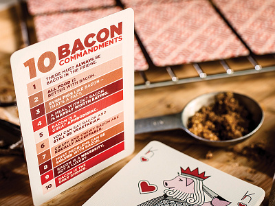 10 Bacon Commandments - Bacon Playing Cards bacon commandments heart king pig piggy pink playing cards ten type typography yum