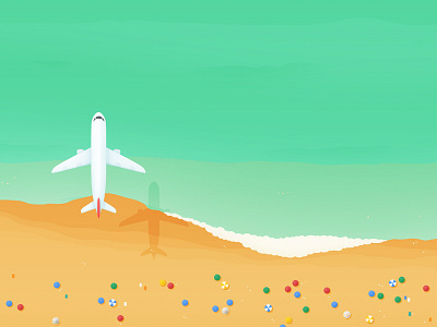 Holidays! aerial beach flying holiday hopper illustration landscape plane sand sea surf water