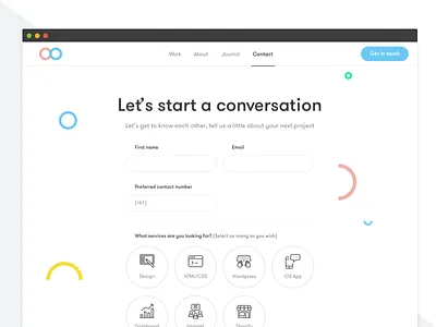 Minimal, geometric get in touch form agency circle circles contact form geometric get minimal project radius touch