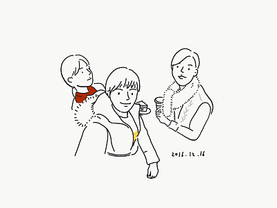Friends beer drawing family holiday illust memory picture