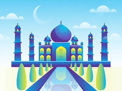 Taj Mahal 7 wonders gradient illustration india monument taj mahal vector