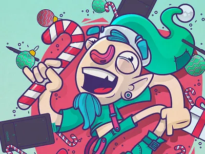 Elf - Merry Xmas - Detail christmas duende elf gift navidad santa claus vector wacom xmas