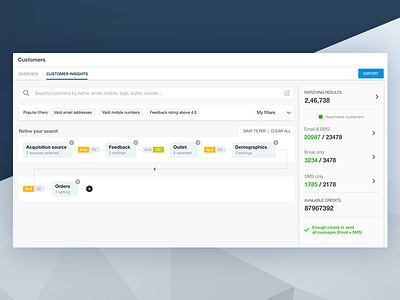 Customer search and filter conditions data filters insights search