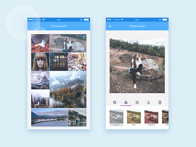 Photo Booth Editing UI app editing filters gallery grid kit mobile photo photography thumbnail ui