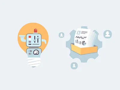 Analyse icons analyse bulb document folder gear lamp paper robot switch users