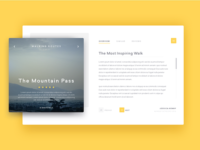 The Mountain Pass card information modal pop up ui walking yellow