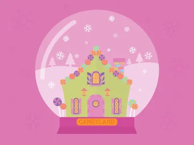 Candyland Snow Globe candy candyland house illustration lollipops snow snowflakes snowglobe trees winter