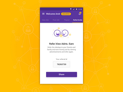 Refer & Earn adsapp advertisements android earn illustration purple refer referral share sketch ui yellow