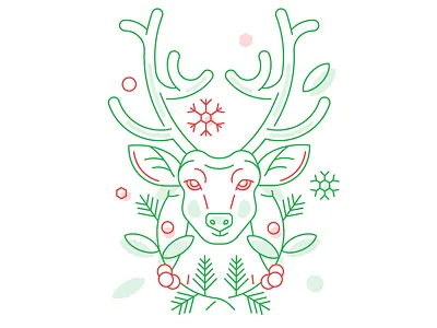 Christmas Deer animal christmas deer fir tree illustration line new year outline snowflake spruce vector
