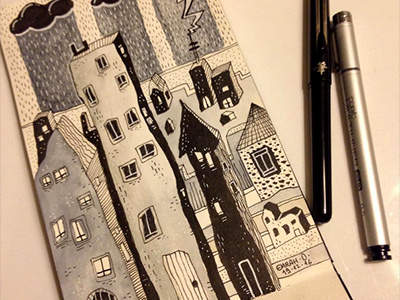 Housing illustration ink painting