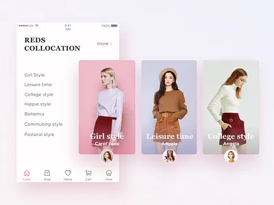 Reds collections app fashion pink ui ux