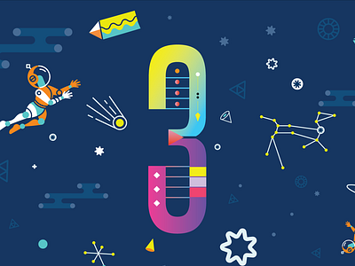 Mesosphere 3 Year Anniversary Slide anniversary astronaut illustration landing mesosphere space stars type