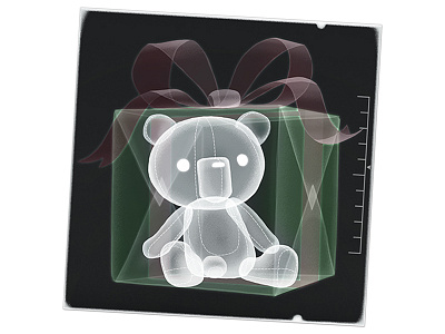 Good Things come in Unmarked Boxes christmas espionage gift holiday santa secret santa spy teddy bear x ray