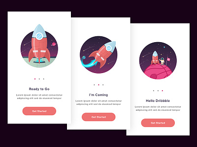 Onboarding Screen app astronaut cartoon design icon illustration intro onboarding planet rocket space ui