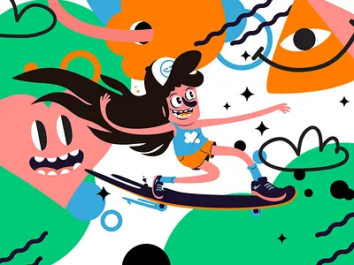Skater character color design digital illustration shapes skate