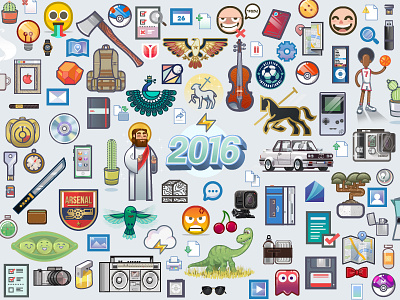 2016! 2016 art collage design icon icons illustration stickers vector