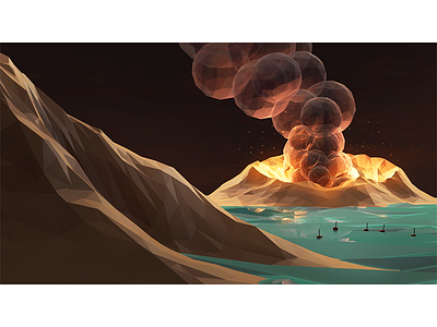 Volcano 3d 3d illustration beach design illustration low low poly ocean poly volcano