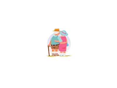 A Second Childhood. elder illustration love older people sunset together