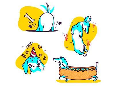 Dachshund stickers app cartoon character dachshund dog hotdog icon ios pet sticker wiener dog yellow