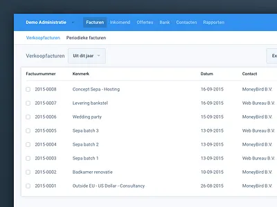 Moneybird navigation update blue clean moneybird navigation