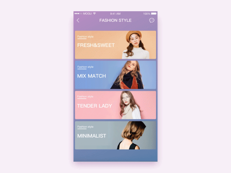 Fashion Style animation app principle ui