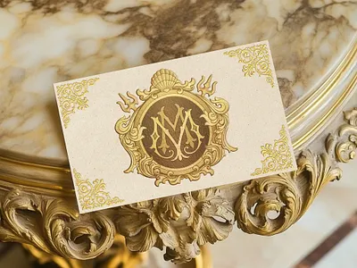 MM Golden Emblem badge branding coat of arms crest emblem gold graphic design heraldic logo heraldry logo luxury logo wedding card