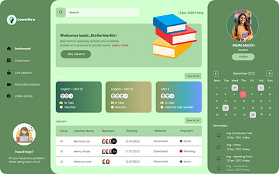 Education Dashboard dashboard design green student ui ux