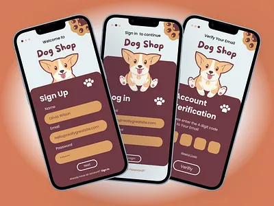 Dog Shop - Sign Up & Login UI 🐶 appapp design corgi daily ui dog lovers dribbble ecommerce illustration interaction design login screen minimal mobile design onboarding pet shop sign up ui ui ux