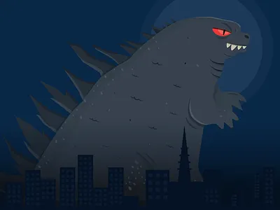 Godzilla art dribbble flat godzilla illustration invites minimal monster vector wacom wip