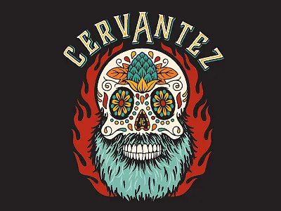 Cervantez beer illustration sugar skull