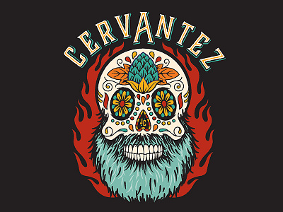 Cervantez beer illustration sugar skull