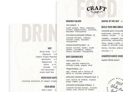 Craft Kafe Menu clean design layout print design simple typography