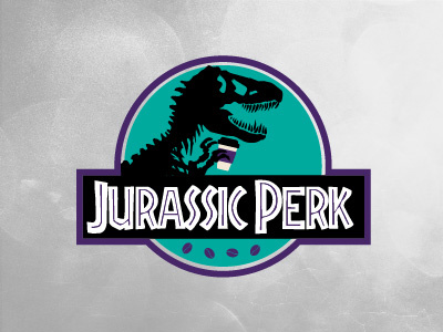 Jurassic Perk 2 coffee dinosaur jurassic park jurassic perk logo movie punny puns sci fi