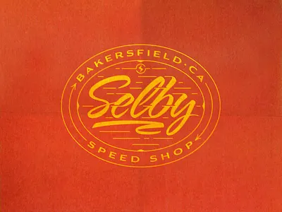 Selby Speed Shop Logo automotive badge bakersfield emblem hot rod logo motion script shield shop speed vintage