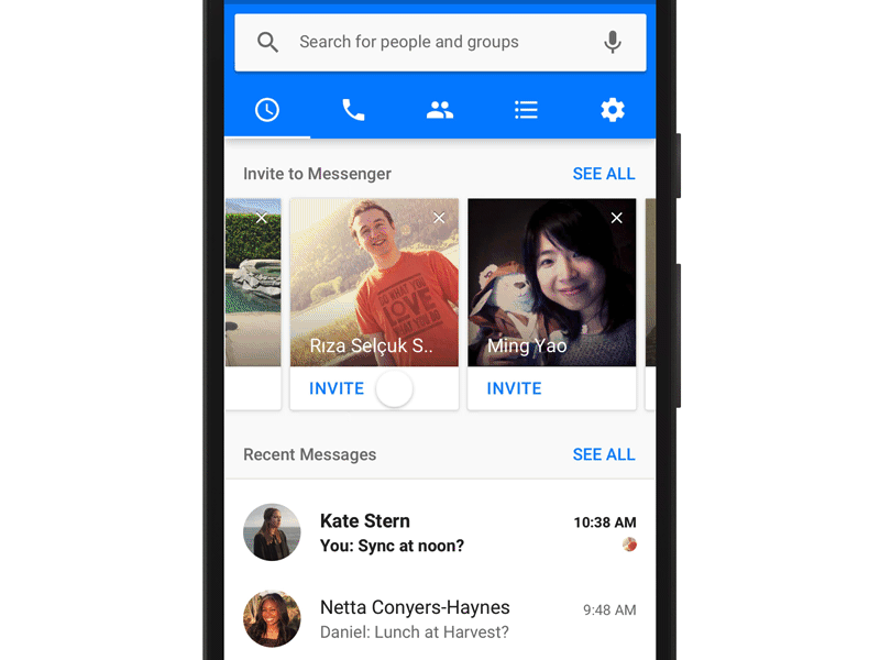 Messenger Invites Module framer material design