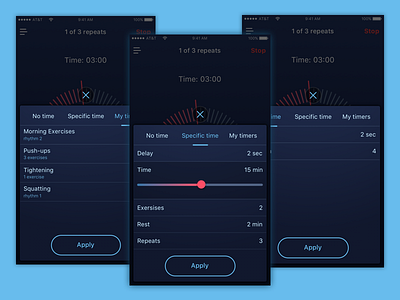 Timer settings app application filters mobile options popup settings slider timer timer settings