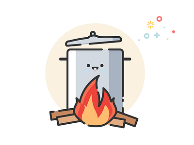 Pot cook fire flat icon illustration kitchen pastel pot stroke wood