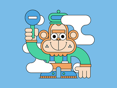 Monkey Signaller animation character design icon illustration monkey sign train