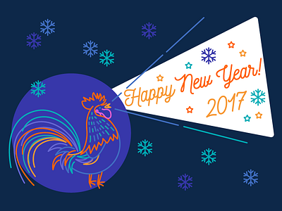 Happy New Year to Everyone! bright card christmas new year rooster snow snowflake winter