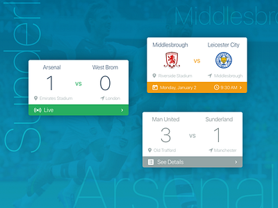 Soccer Cards arsenal card cards fixture flat manchester material material design premier league results ui