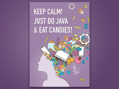 Poster - Keep Calm! Just do Java & eat candies! candies girl java motivation poster print programmer violet