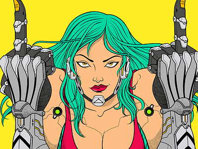 F*ck off art cyberpunk illustration lady panama robots vectors woman