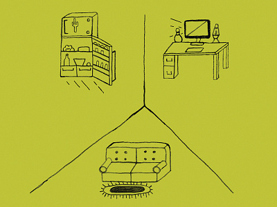 Boyfriend's Apartment apartment bowling boyfriend computer couch desk food fridge lava lamp pin rug