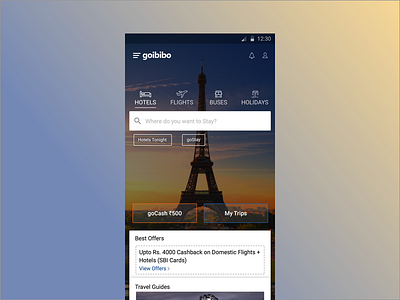 Travel App Home Page app design hotels search travel ui ux
