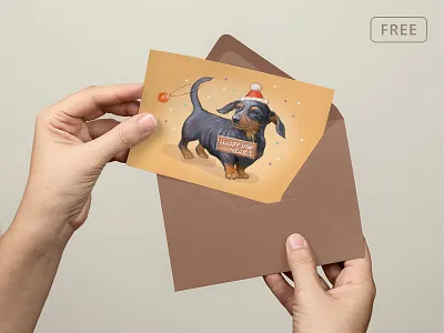 Free New Year Postcard christmas dog free free psd freebie handmade new year photoshop postcard print psd template