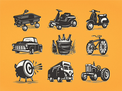 BLVD Illustration Exporation beer bicycle boulevard brewing bucket illustration lawnmower scooter tractor truck van wagon