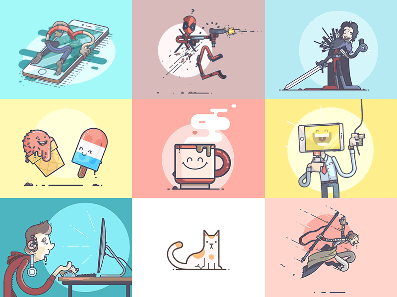 Best Of Nine 2016 2016 animation best of coffee deadpool illustration john snow line art mobile star wars