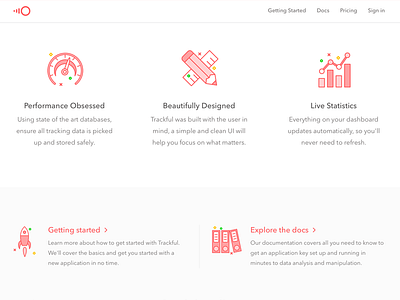 Homepage - Trackful.io free homepage icons landing page minimal trackful ui web analytics